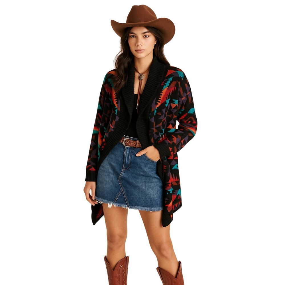 UNIF Black Western Aztec Oversized Knit Cardigan‎ XS Cowboycore Fringe Festival